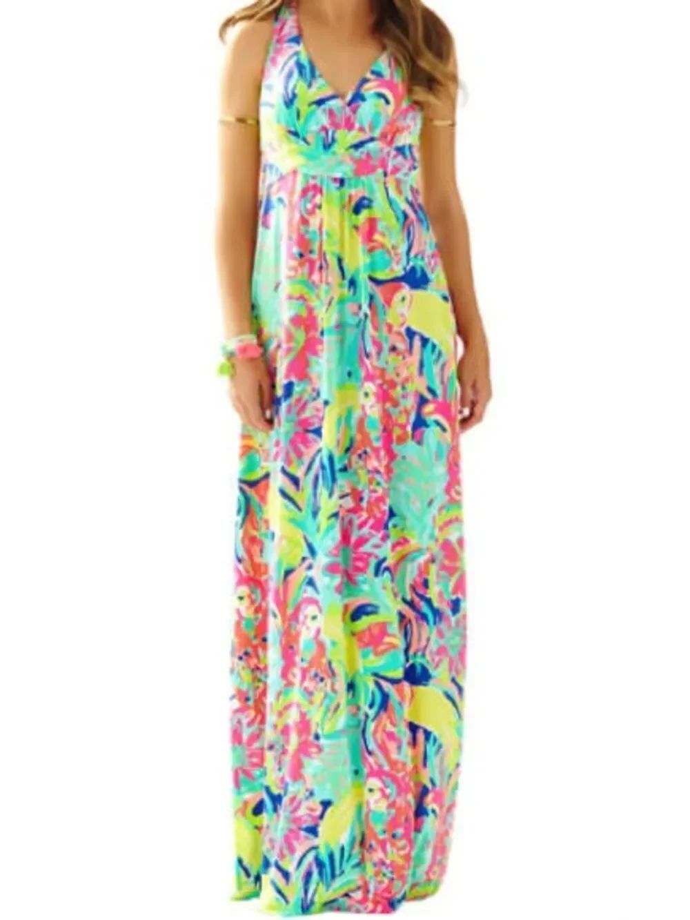 Lilly Pulitzer Seaview Halter Maci Dress Multi Casa Bannana Tropical coastal